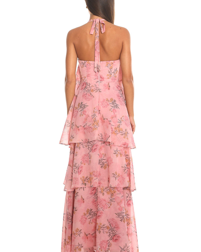 Blush Petal Fall Tiered Halter Maxi Dress