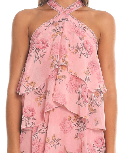 Blush Petal Fall Tiered Halter Maxi Dress