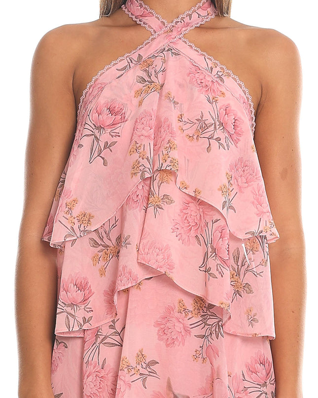 Blush Petal Fall Tiered Halter Maxi Dress