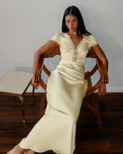 Butter Lace Trim Flutter Sleeve Maxi Dress