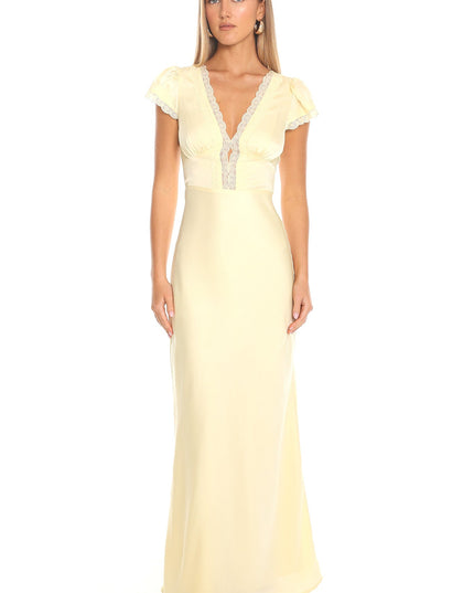 Butter Lace Trim Flutter Sleeve Maxi Dress