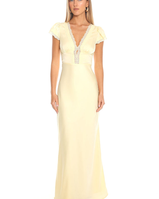 Butter Lace Trim Flutter Sleeve Maxi Dress
