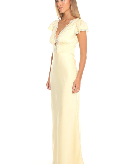 Butter Lace Trim Flutter Sleeve Maxi Dress
