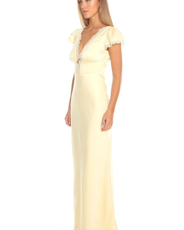 Butter Lace Trim Flutter Sleeve Maxi Dress