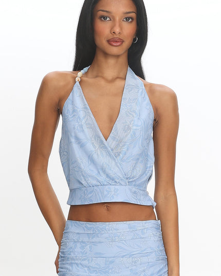 Blue Floral Wrap Crop Top