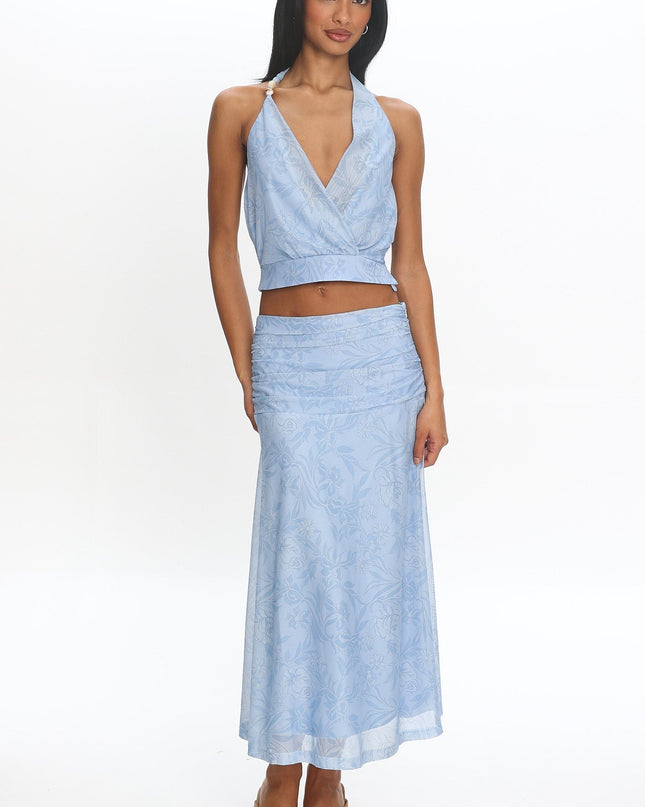 Blue Floral Wrap Crop Top
