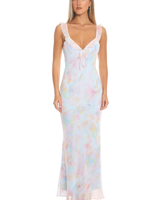 Blue Watercolour Eyes Ruffle Strap Gown