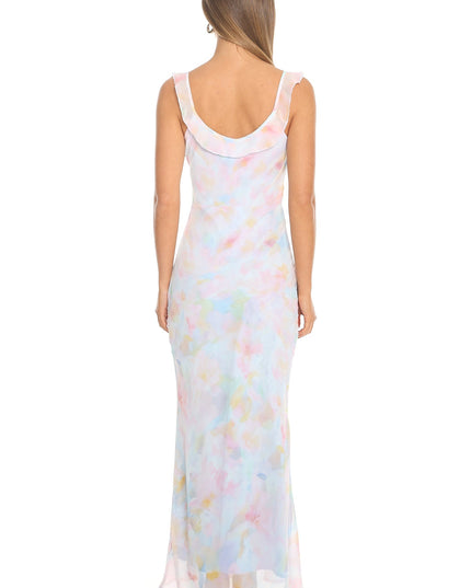 Blue Watercolour Eyes Ruffle Strap Gown