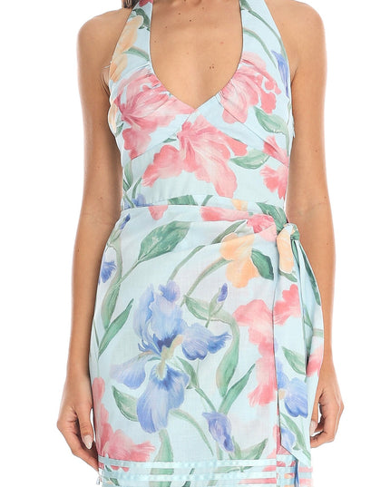 Aqua Halter Wrap Mini Dress
