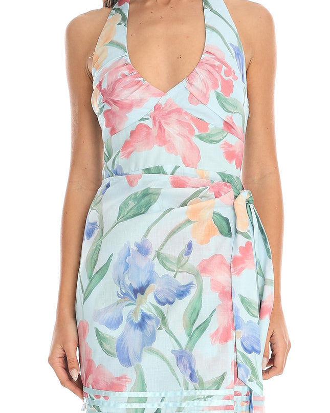Aqua Halter Wrap Mini Dress