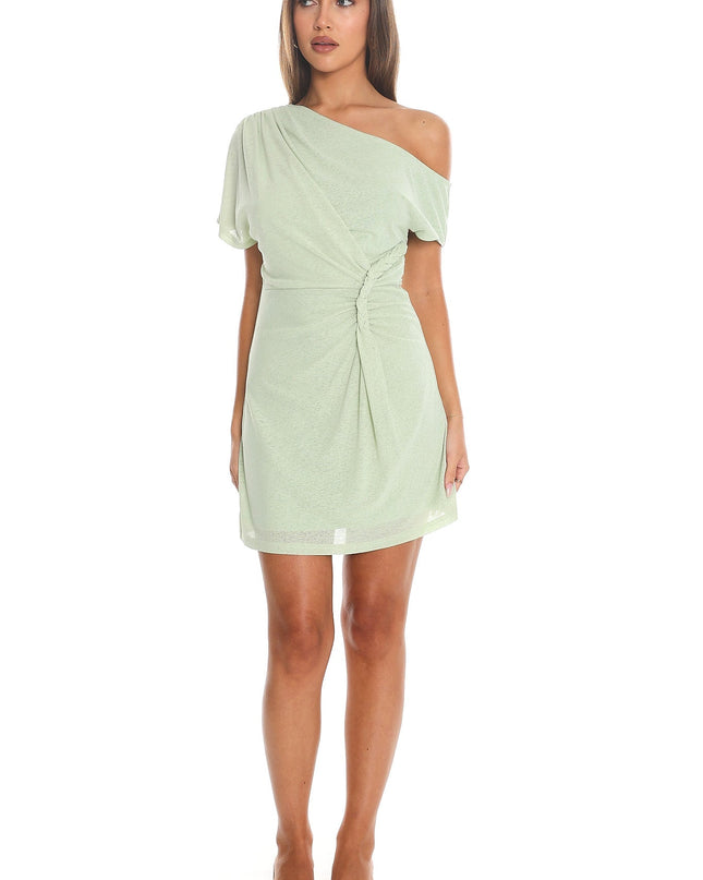 Pistachio Twist One-Shoulder Mini Dress