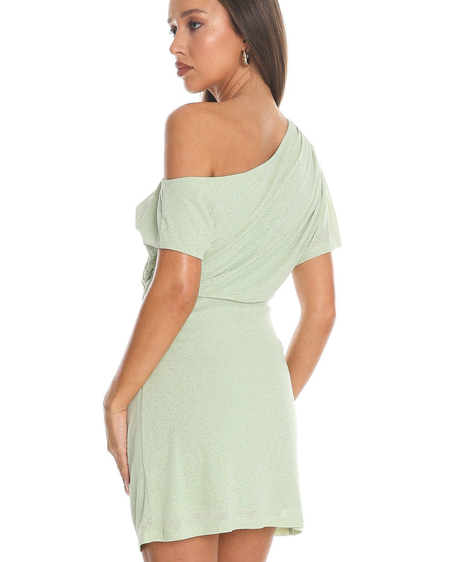 Pistachio Twist One-Shoulder Mini Dress