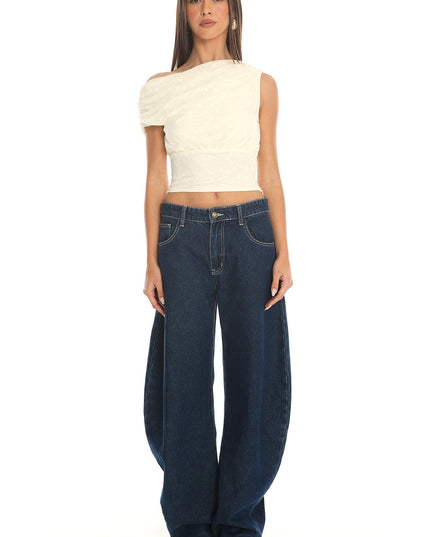 Cream Draped Crop Top