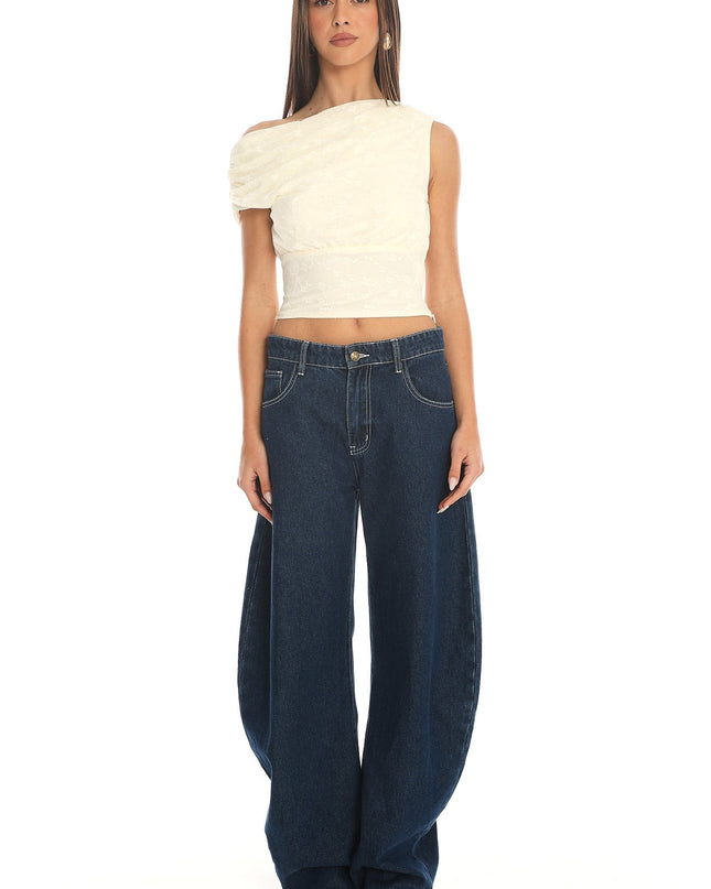 Cream Draped Crop Top