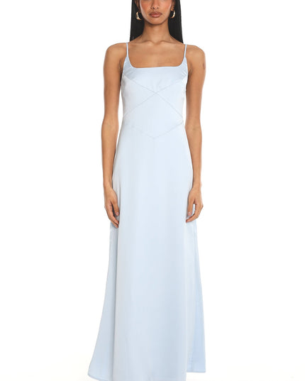 Blue Satin Slip Maxi Dress