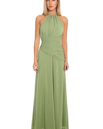 Matcha Ruched Halter Maxi Dress