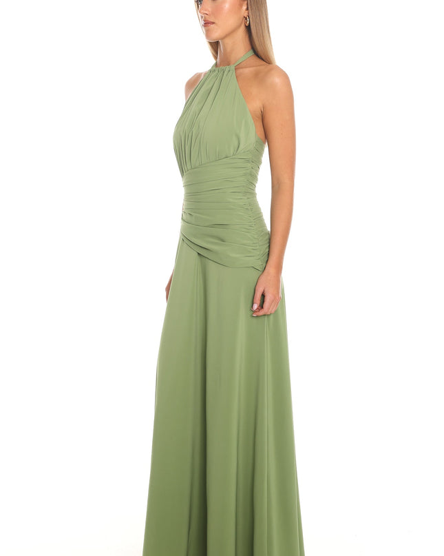Matcha Ruched Halter Maxi Dress