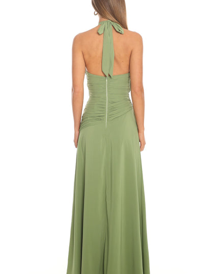 Matcha Ruched Halter Maxi Dress