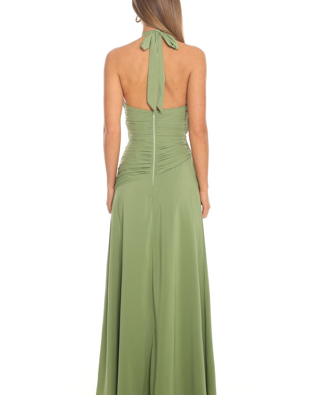 Matcha Ruched Halter Maxi Dress