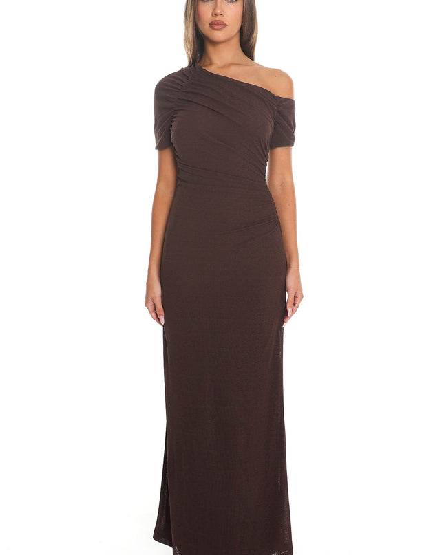 Chocolate Off Shoulder Maxi Dress