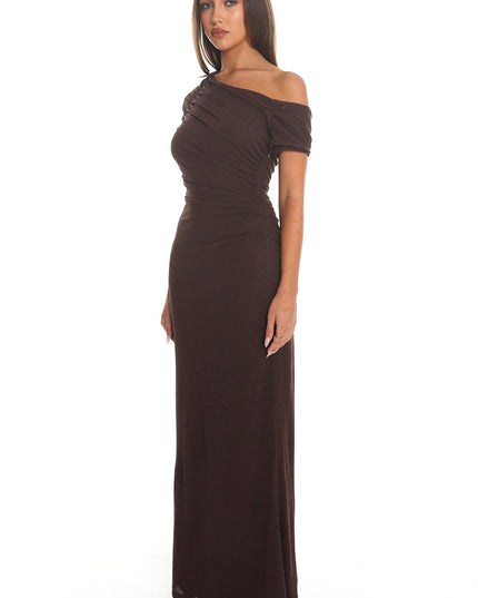 Chocolate Off Shoulder Maxi Dress