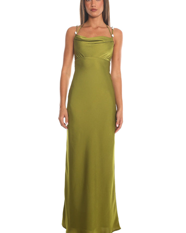 Olive Cowl Neck Maxi Dress