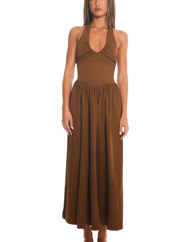 Chocolate Halter Neck Maxi Dress
