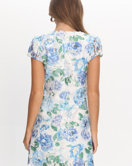 Blue Embroidered Mini Dress Floral