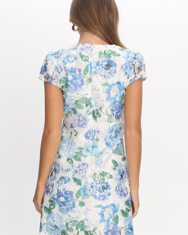 Blue Embroidered Mini Dress Floral