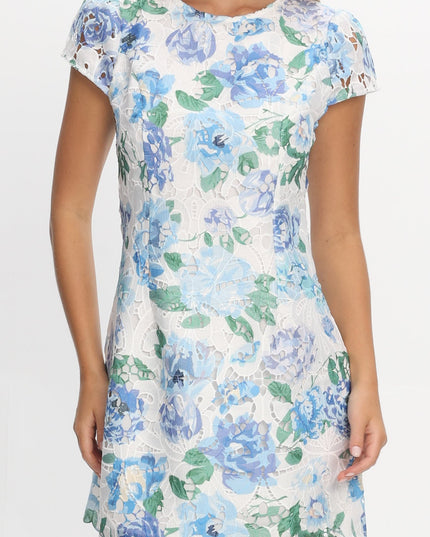 Blue Embroidered Mini Dress Floral