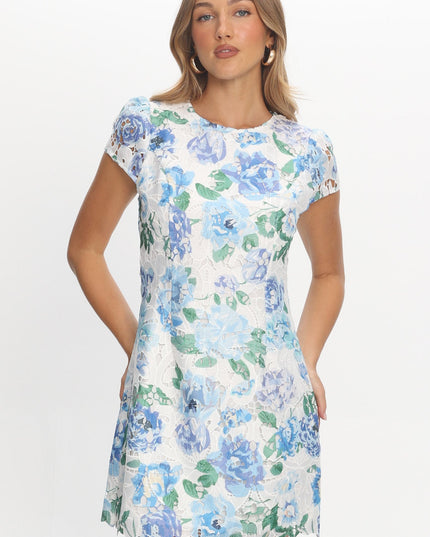 Blue Embroidered Mini Dress Floral