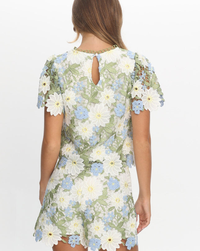 Green Embroidered Shorts Floral