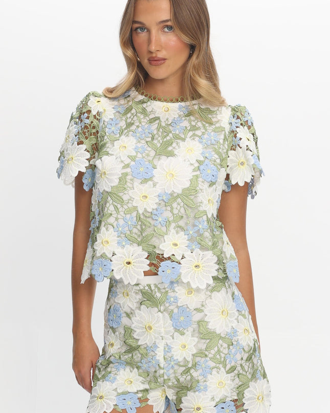 Green Embroidered Shorts Floral