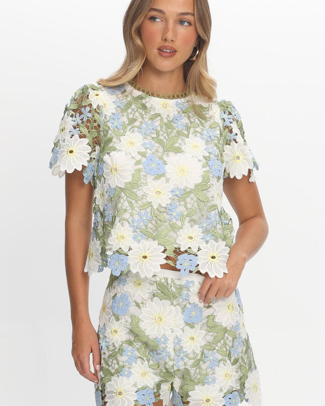 Green Embroidered Top Floral