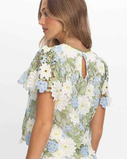 Green Embroidered Top Floral