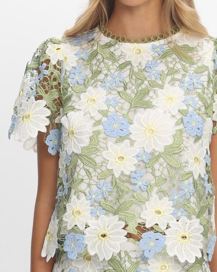 Green Embroidered Top Floral
