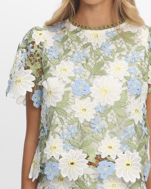 Green Embroidered Top Floral