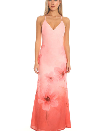 Pink Ombre Floral Halter Maxi Dress
