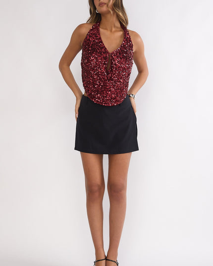 Cherry Backless Halter Top Sequin
