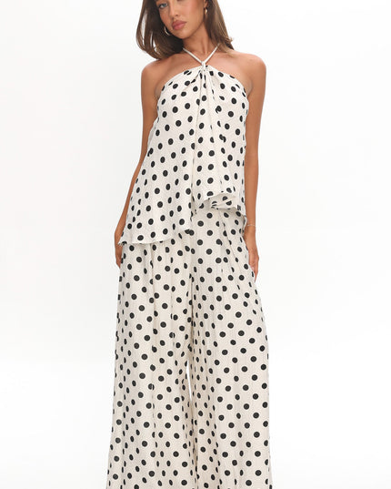 Ivory Wide Leg Pants Polka Dot