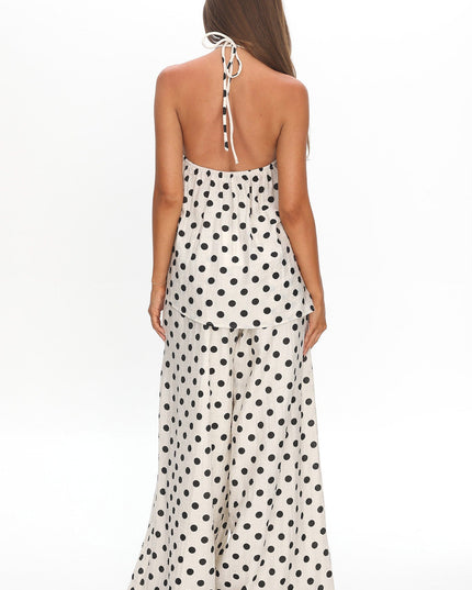 Ivory Wide Leg Pants Polka Dot