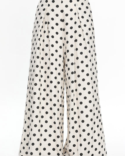 Ivory Wide Leg Pants Polka Dot