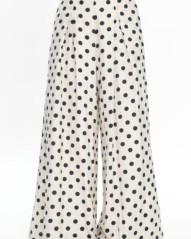 Ivory Wide Leg Pants Polka Dot
