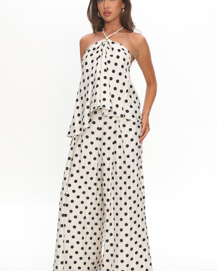 Ivory Wide Leg Pants Polka Dot