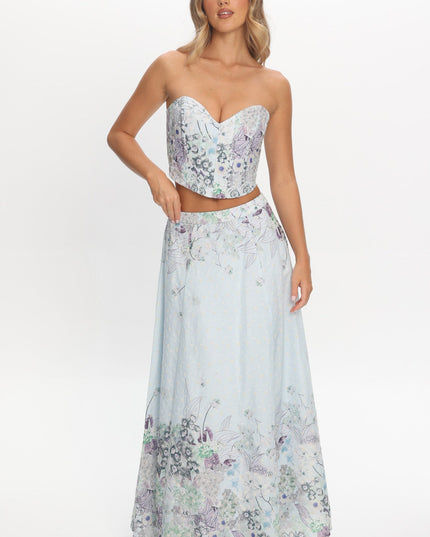 Blue Embroidered Maxi Skirt