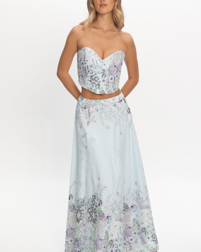 Blue Embroidered Maxi Skirt