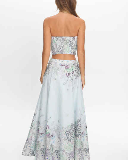 Blue Embroidered Maxi Skirt