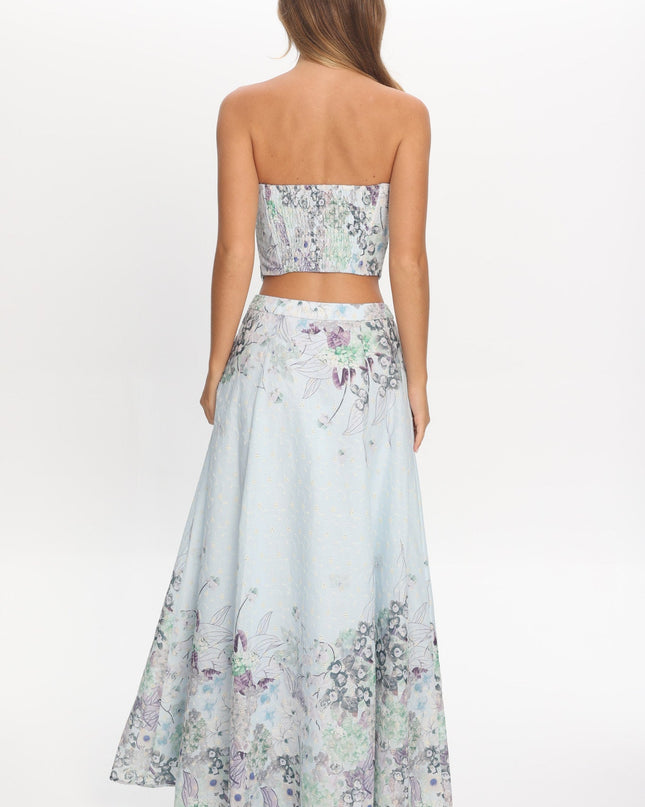 Blue Embroidered Maxi Skirt