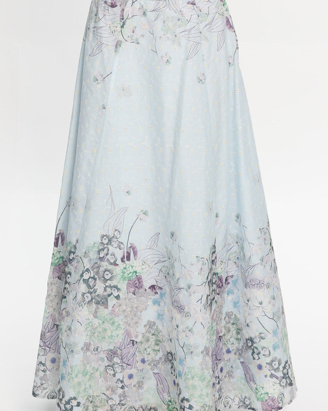 Blue Embroidered Maxi Skirt