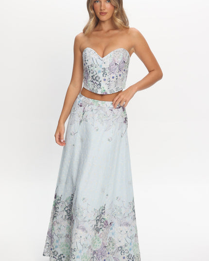 Blue Embroidered Maxi Skirt